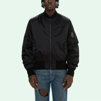Chaqueta aviador con cremallera y estampado de logotipo, temporada primavera-verano 2021, corte holgado, color negro