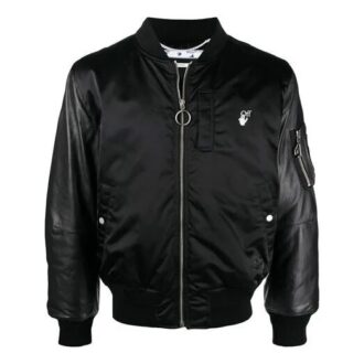 Chaqueta aviador con estampado de logotipo y empalmes, color negro, colección primavera-verano 2021