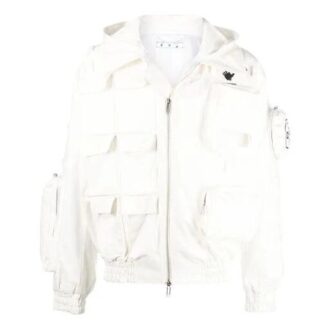Chaqueta aviador con estampado de logotipo y múltiples bolsillos, colección primavera-verano 2022, color blanco