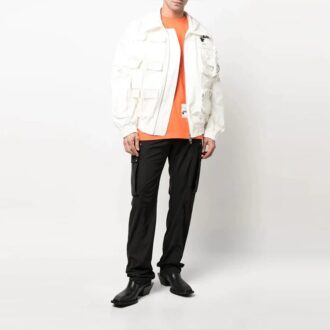 Chaqueta aviador con estampado de logotipo y múltiples bolsillos, colección primavera-verano 2022, color blanco