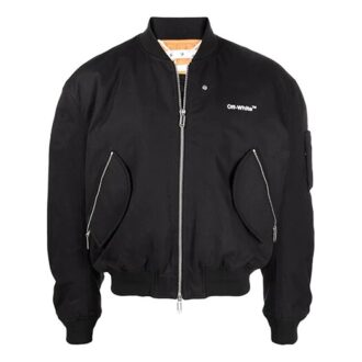 Chaqueta aviador de manga larga con cremallera y estampado, colección primavera-verano 2022, color negro