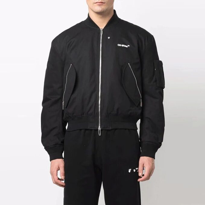 Chaqueta aviador de manga larga con cremallera y estampado, colección primavera-verano 2022, color negro