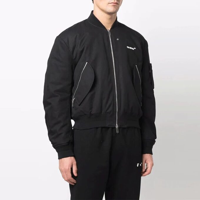 Chaqueta aviador de manga larga con cremallera y estampado, colección primavera-verano 2022, color negro