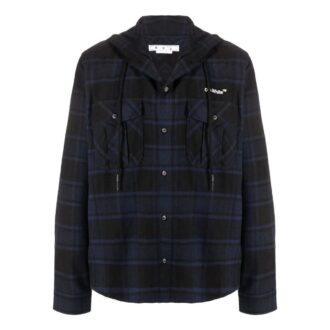 Chaqueta azul de manga larga con capucha y estampado a cuadros de Off-White para hombre