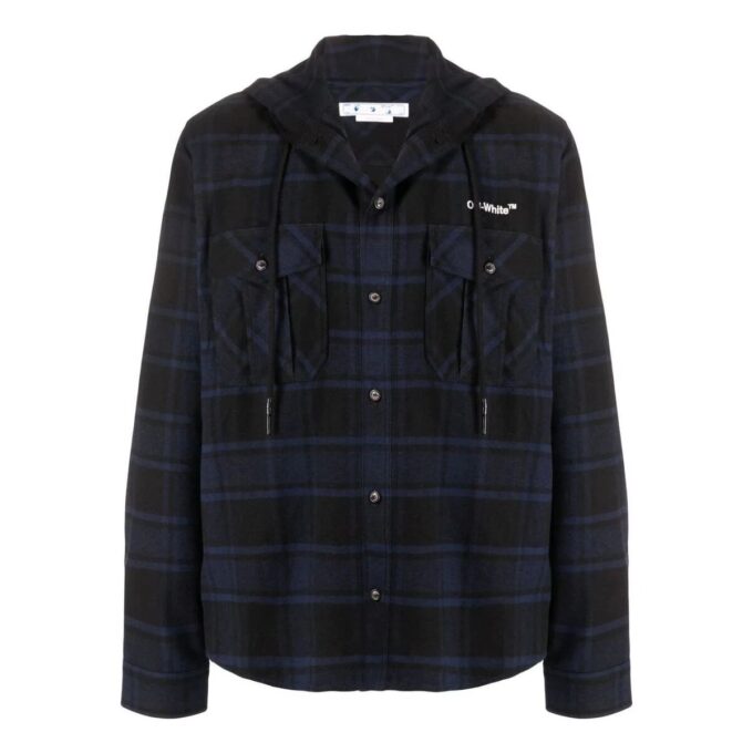 Chaqueta azul de manga larga con capucha y estampado a cuadros de Off-White para hombre