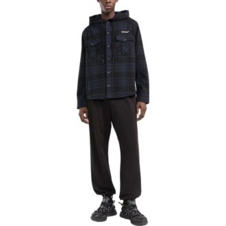Chaqueta azul de manga larga con capucha y estampado a cuadros de Off-White para hombre