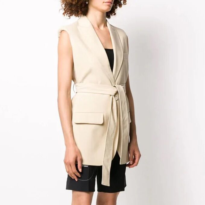 Chaqueta blazer sin mangas de un solo botonero Off-White SS20, color blanco roto