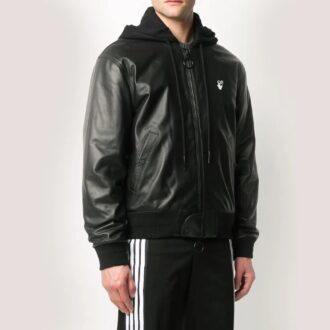 Chaqueta bomber de cuero con estampado del logotipo