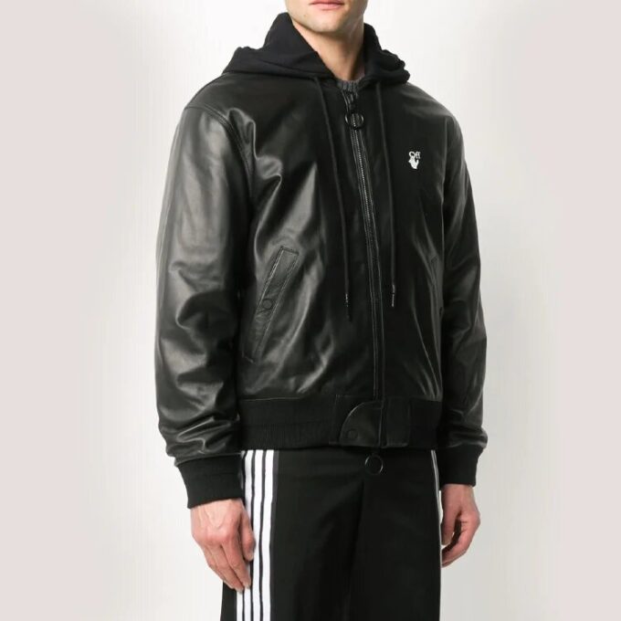 Chaqueta bomber de cuero con estampado del logotipo