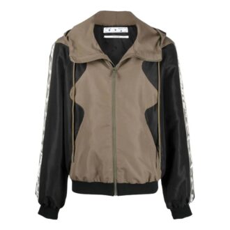 Chaqueta casual con capucha Off-White para hombre, temporada primavera-verano 2022, con colores contrastantes y detalles de costuras, versión caqui