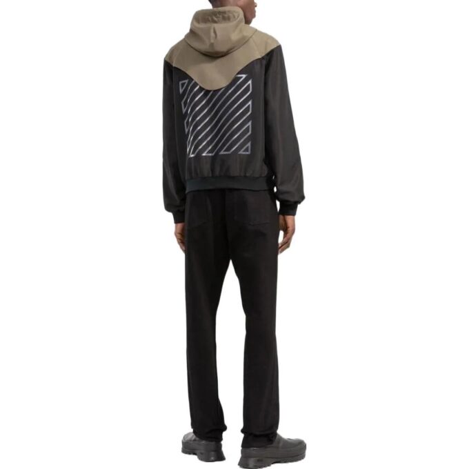 Chaqueta casual con capucha Off-White para hombre, temporada primavera-verano 2022, con colores contrastantes y detalles de costuras, versión caqui