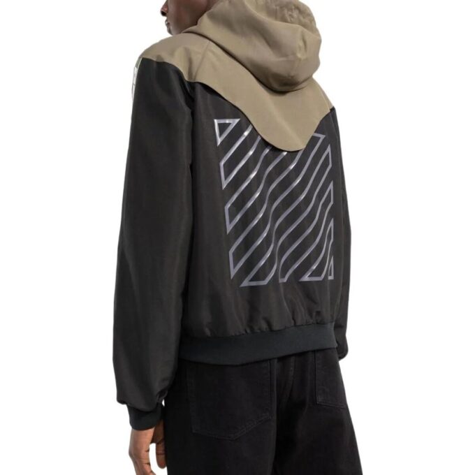 Chaqueta casual con capucha Off-White para hombre, temporada primavera-verano 2022, con colores contrastantes y detalles de costuras, versión caqui