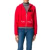 Chaqueta casual con capucha y cremallera Off-White Micro Mark, corte holgado, color rojo