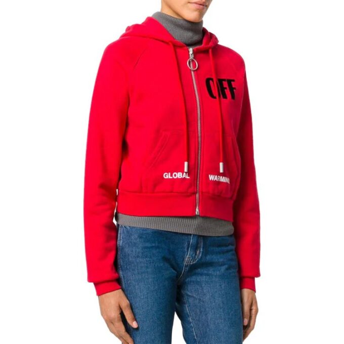 Chaqueta casual con capucha y cremallera Off-White Micro Mark, corte holgado, color rojo