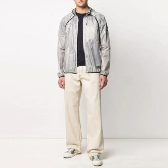 Chaqueta con capucha, cremallera, fina y ligera, corte holgado, gris claro