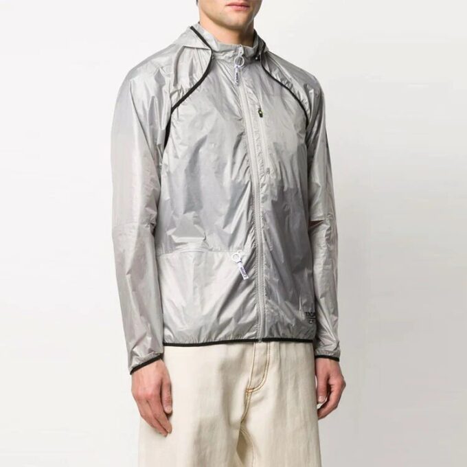 Chaqueta con capucha, cremallera, fina y ligera, corte holgado, gris claro