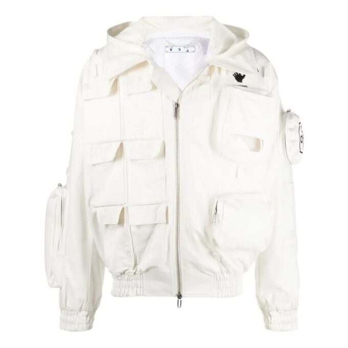 Chaqueta con capucha, cremallera, múltiples bolsillos y color liso de Off-White Men’s x C/O Teenage Engineering, versión blanca