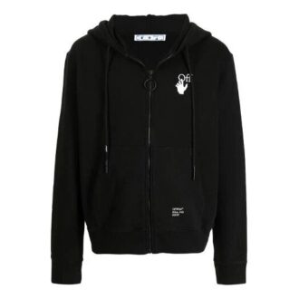 Chaqueta con capucha, cremallera y estampado FW21, corte holgado, negro