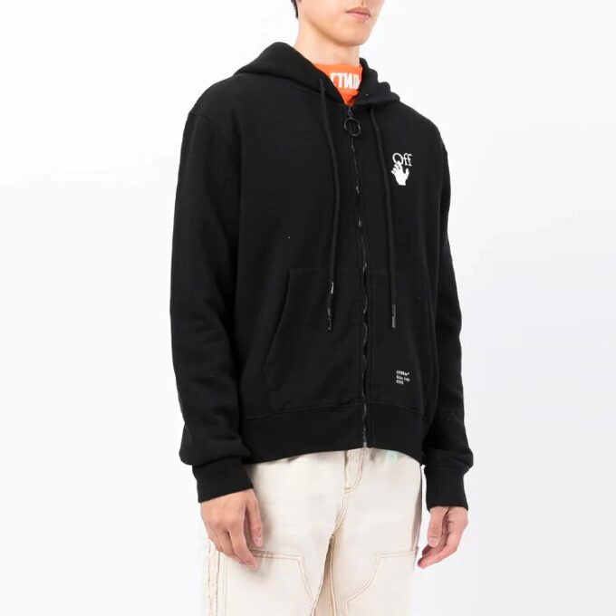 Chaqueta con capucha, cremallera y estampado FW21, corte holgado, negro
