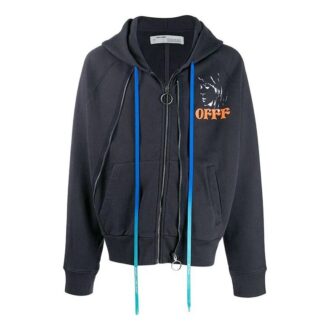 Chaqueta con capucha de algodón estampada para hombre, negra