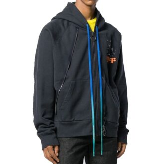 Chaqueta con capucha de algodón estampada para hombre, negra