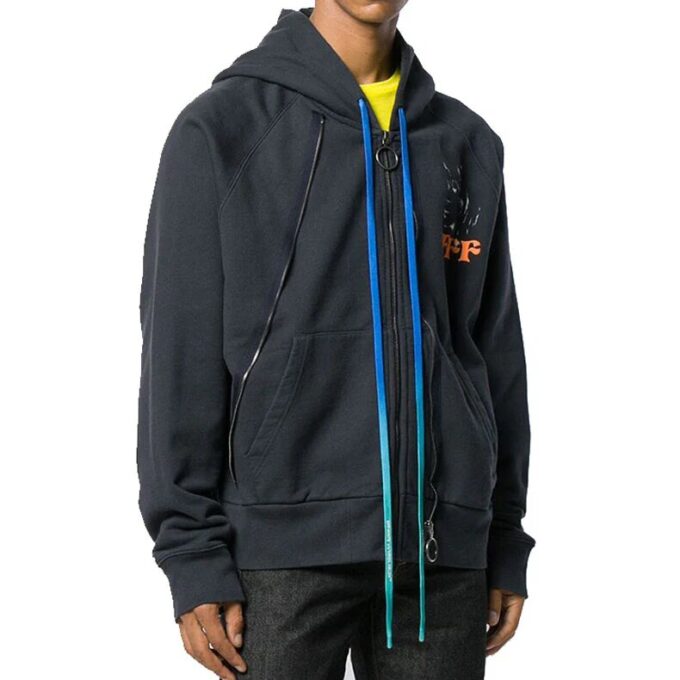 Chaqueta con capucha de algodón estampada para hombre, negra