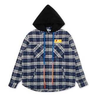 Chaqueta con capucha de franela a cuadros azul