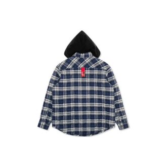 Chaqueta con capucha de franela a cuadros azul