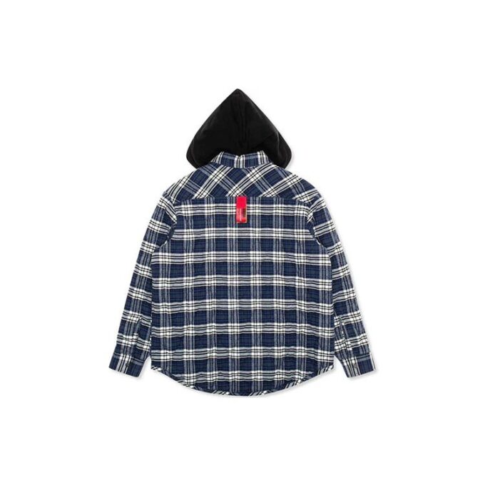 Chaqueta con capucha de franela a cuadros azul
