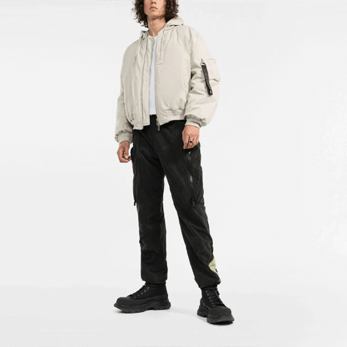 Chaqueta con capucha desmontable y cremallera Off-White para hombre, temporada FW21, corte holgado, marrón claro