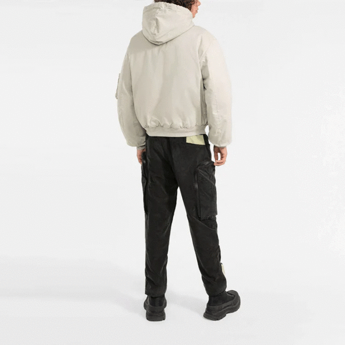 Chaqueta con capucha desmontable y cremallera Off-White para hombre, temporada FW21, corte holgado, marrón claro