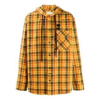 Chaqueta con capucha estampada a cuadros, corte holgado, amarilla