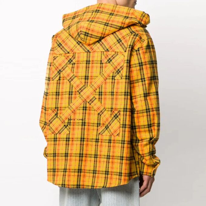 Chaqueta con capucha estampada a cuadros, corte holgado, amarilla