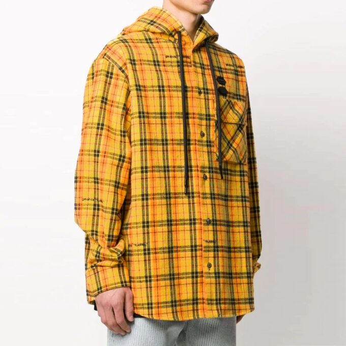 Chaqueta con capucha estampada a cuadros, corte holgado, amarilla