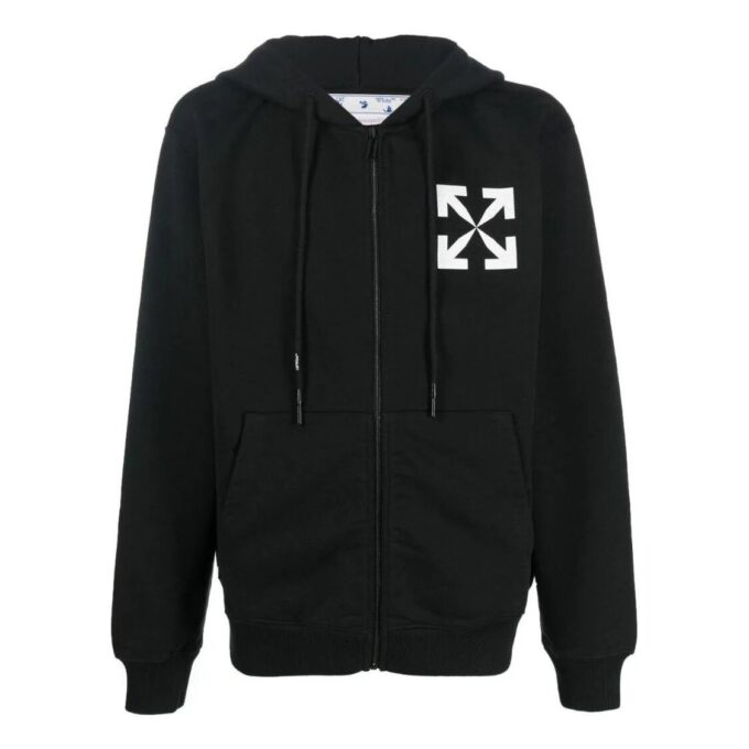 Chaqueta con capucha Off-White para hombre FW22 con estampado de logotipo de Arrows, versión en negro