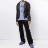 Chaqueta con capucha y cremallera con detalle de rayas, corte holgado, unisex, negra