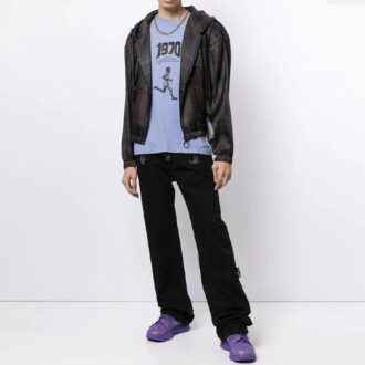Chaqueta con capucha y cremallera con detalle de rayas, corte holgado, unisex, negra