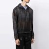 Chaqueta con capucha y cremallera con detalle de rayas, corte holgado, unisex, negra