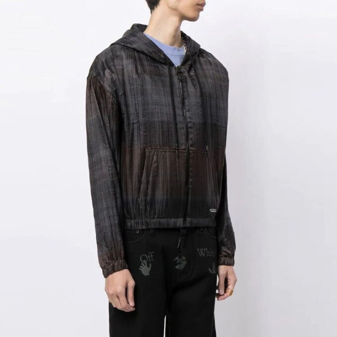 Chaqueta con capucha y cremallera con detalle de rayas, corte holgado, unisex, negra