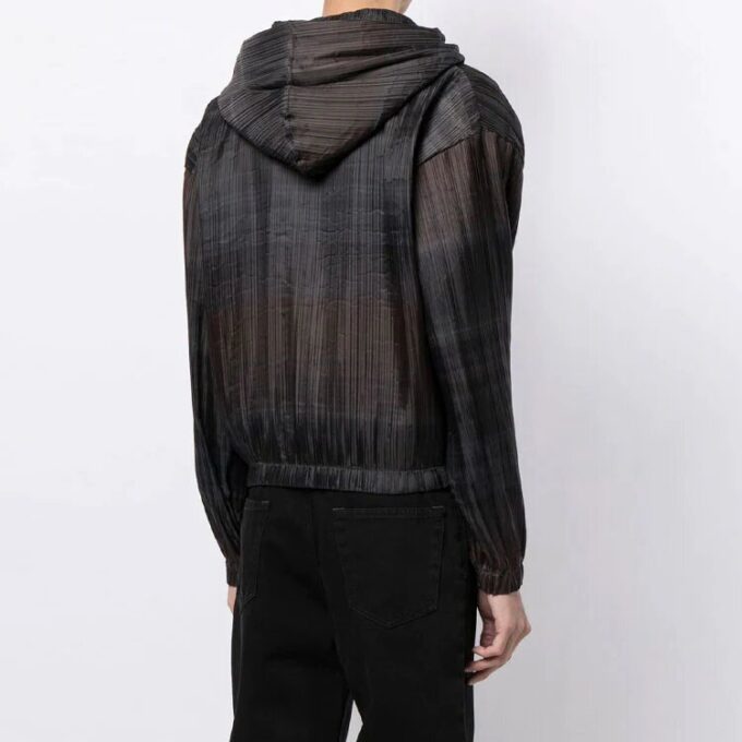 Chaqueta con capucha y cremallera con detalle de rayas, corte holgado, unisex, negra