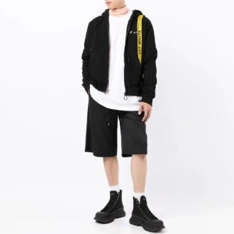 Chaqueta con capucha y cremallera con estampado de logotipo, estilo casual, FW21, corte holgado, negro