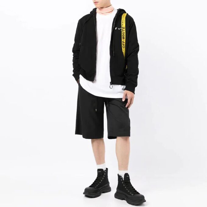 Chaqueta con capucha y cremallera con estampado de logotipo, estilo casual, FW21, corte holgado, negro