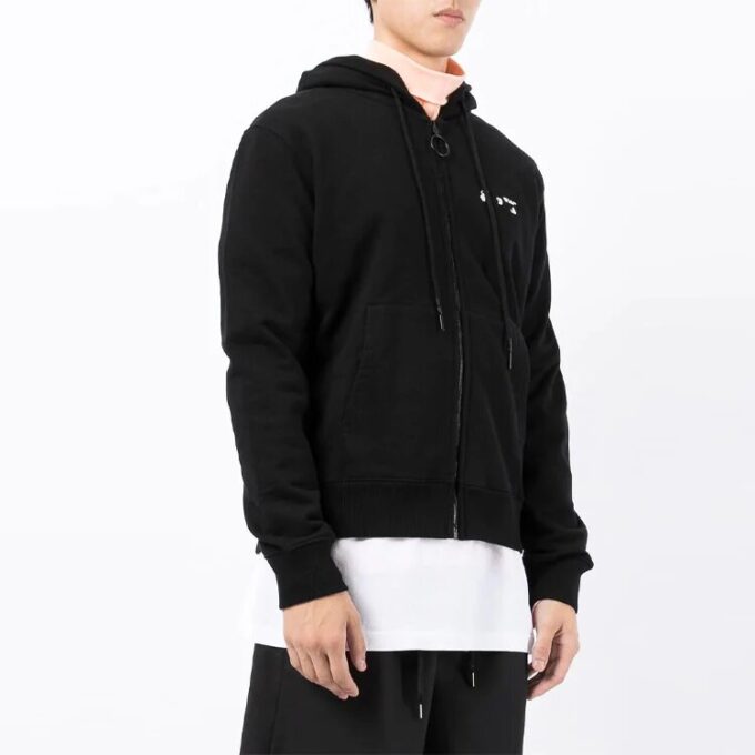 Chaqueta con capucha y cremallera con estampado de logotipo, estilo casual, FW21, corte holgado, negro