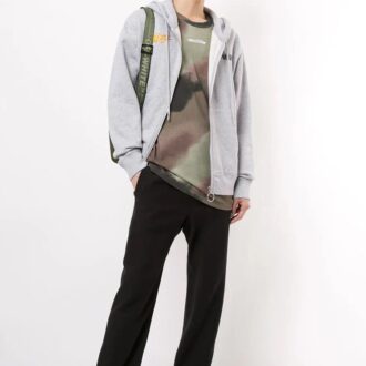 Chaqueta con capucha y cremallera con estampado de logotipo FW20 para hombre, gris