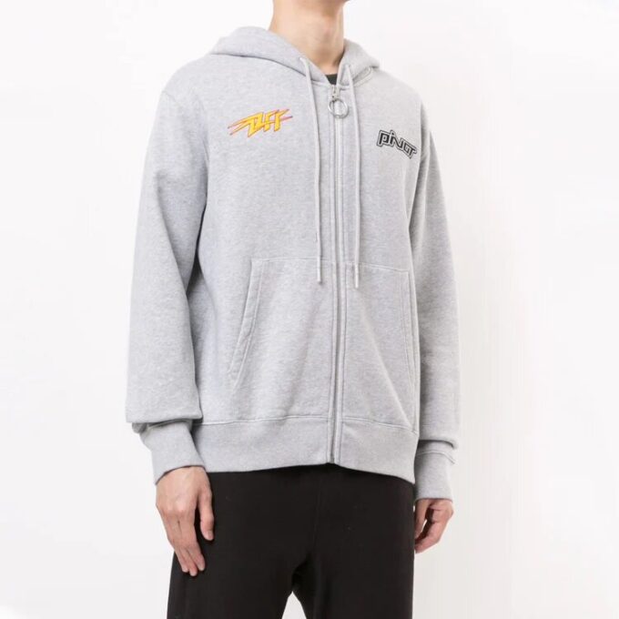 Chaqueta con capucha y cremallera con estampado de logotipo FW20 para hombre, gris