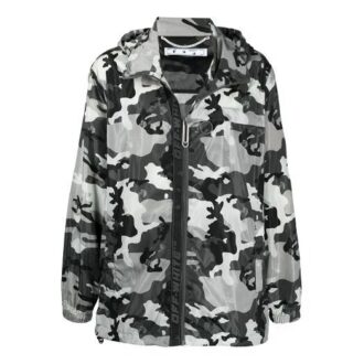 Chaqueta con capucha y cremallera con estampado de logotipo SS21, versión estándar, blanco camuflaje
