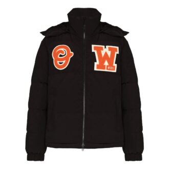 Chaqueta con capucha y cremallera con letras Off-White para hombre FW22 con relleno de plumón, color negro