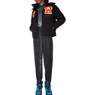 Chaqueta con capucha y cremallera con letras Off-White para hombre FW22 con relleno de plumón, color negro
