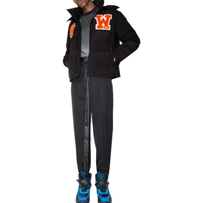 Chaqueta con capucha y cremallera con letras Off-White para hombre FW22 con relleno de plumón, color negro