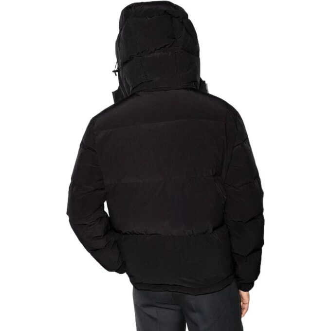 Chaqueta con capucha y cremallera con letras Off-White para hombre FW22 con relleno de plumón, color negro